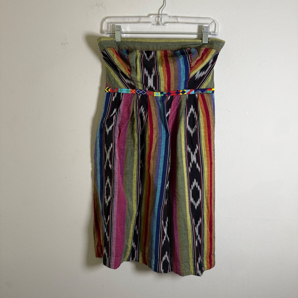 Edme & Esyllte Anthropologie Strapless Ikat Striped Beaded Pocket Dress Womens 6